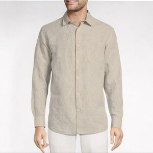 Caribbean Bird of Paradise Jacquard Linen Blend Long Sleeve Woven Shirt Size XL